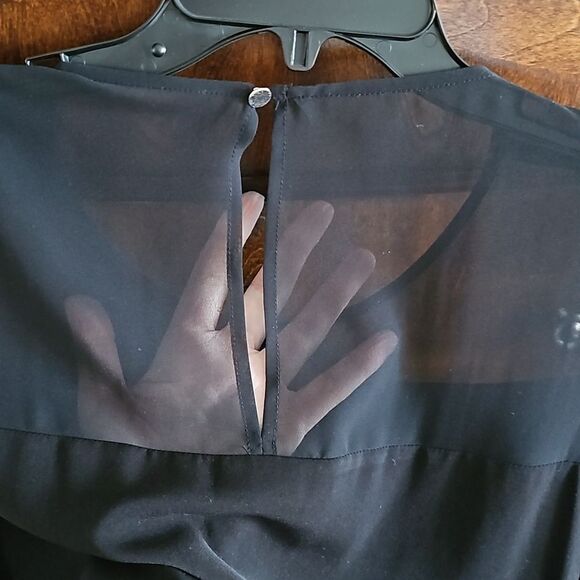 DKNYC Formal Fringe Detail Black Blouse, Size M - Picture 3 of 7